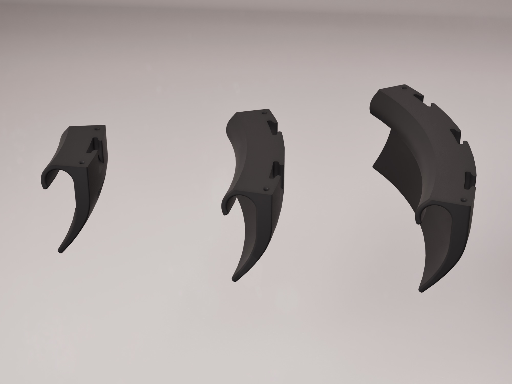 Single, double and triple Dirthead mounting hooks side by side.